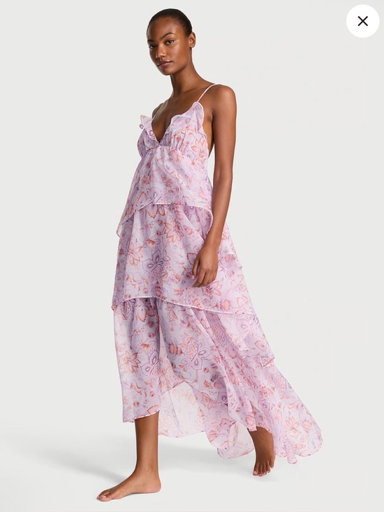 Victoria's Secret Dresses & Skirts - Victoria’s Secret Floral Maxi Dress M Pink Tiered Chiffon Boho Strappy